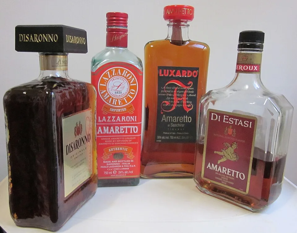 Four bottles of amaretto from different producers